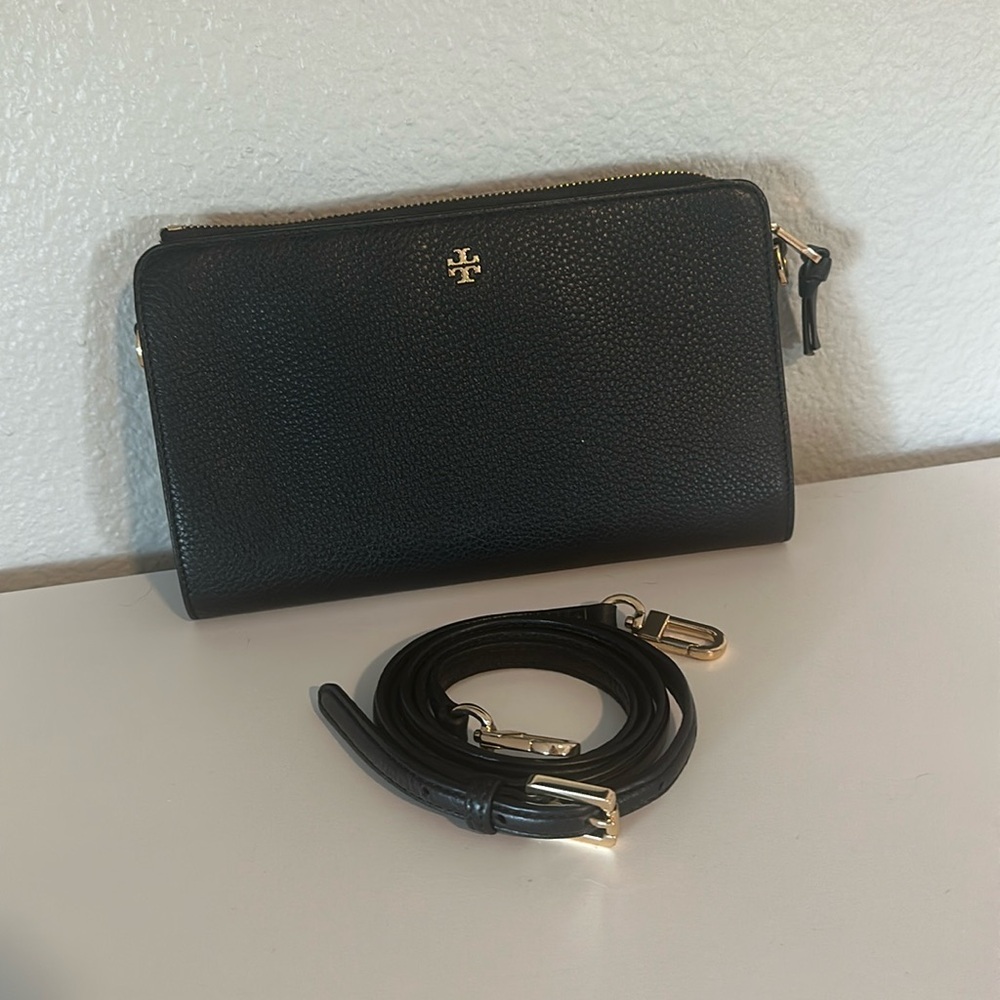Tory Burch Brown Leather Wallet with Strap